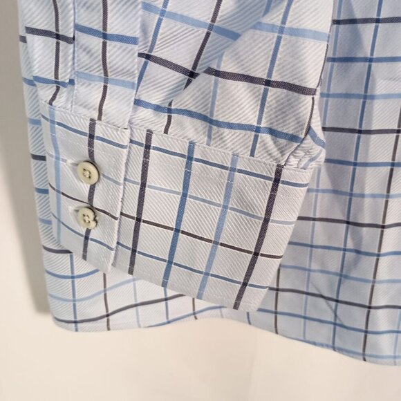 John W Nordstrom Mens Blue Plaid Dress Shirt L Long Sleeve Button Front - Picture 4 of 5